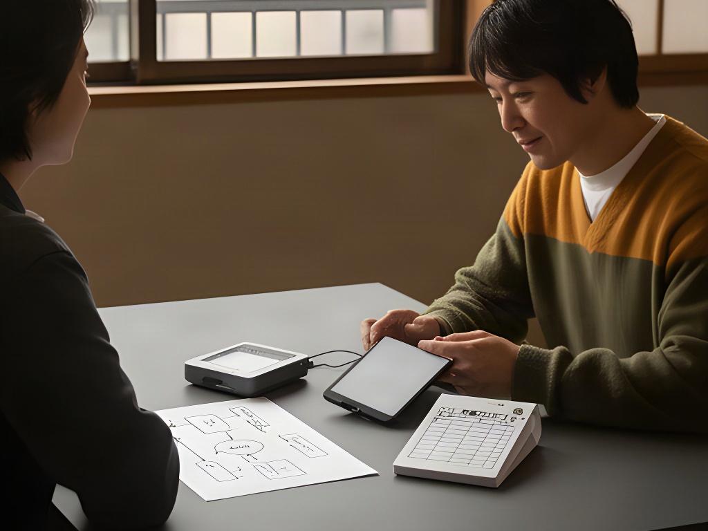 業務の進め方や導入方法を資料を見ながら比較する担当者