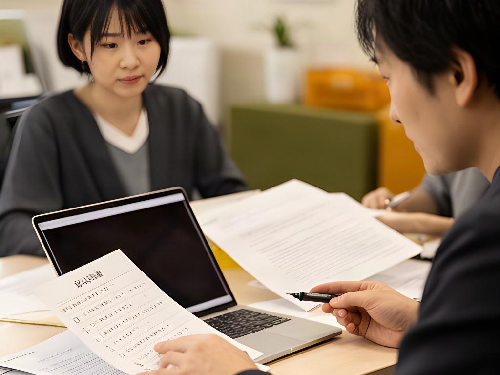 担当者が回答案を資料やチェック項目と照らし合わせて確認する様子