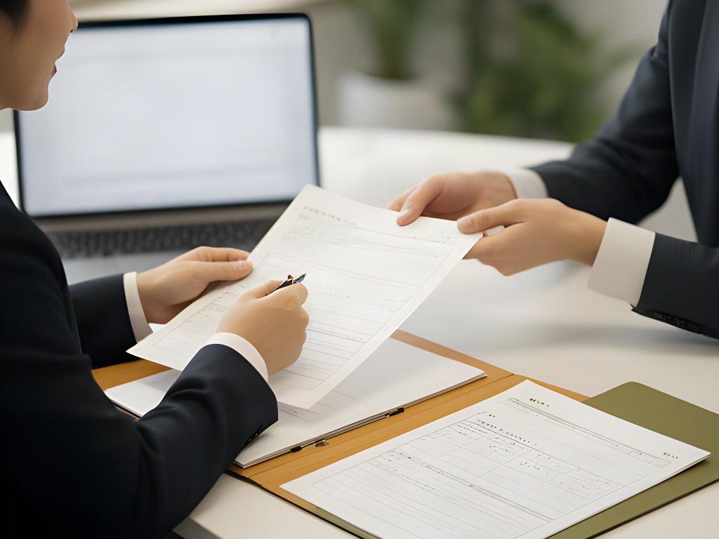 営業担当者が面談メモと次の対応に必要な記録を確認する様子